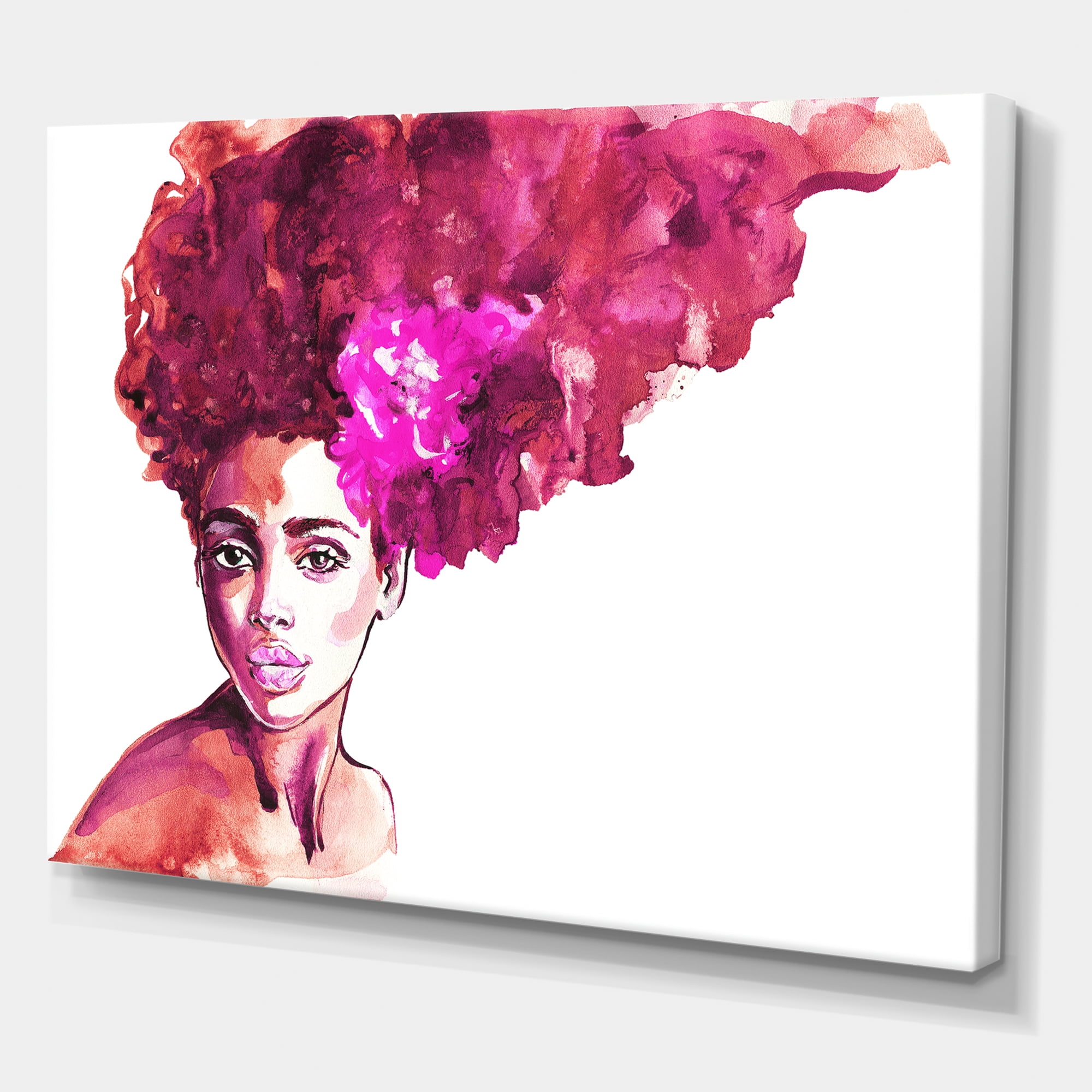 Designart ' Portrait of Afro American Woman VI ' Modern Canvas Wall Art Print