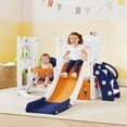 thumbnail image 2 of Qaba 6-in-1 Slide and Swing Set with Basketball Hoop, Climber, Orange, 2 of 10