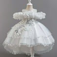 thumbnail image 5 of vigerkar Flower Girl's Long Dress Kids Lace Princess Puff Dress Wedding Birthday Party Dress (White, 2-3 Years), 5 of 9