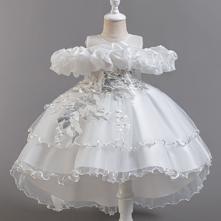 Gvdentm Girls Easter Dress Girl Vintage Lace Pom Pom Trim Birthday Party Dress  White,11-12 Years - Walmart.com