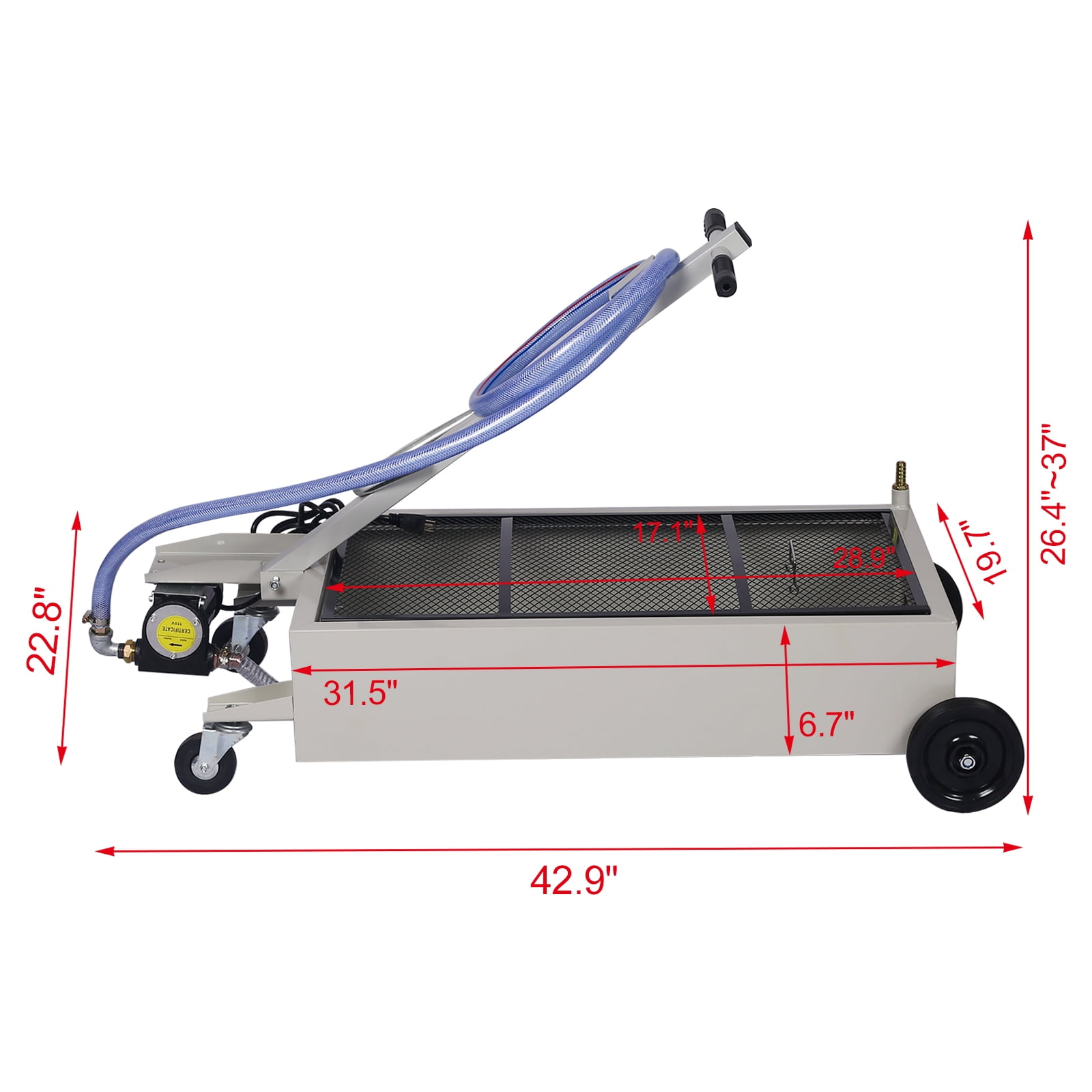 Oil Drain Pan 20 Gallon Oil Drain Tank with Electric Pump, Portable Low Profile Oil Drain Pan, Large Capacity Truck Oil Change Pan with Hose, Swivel Casters Wheels for Car SUV Trucks, Gray