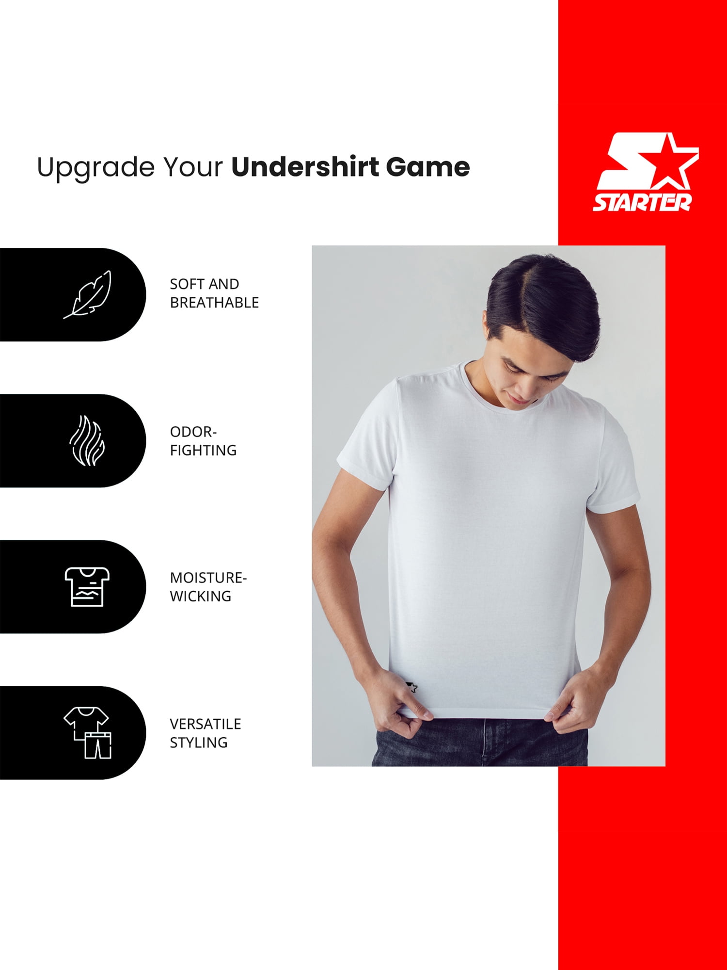 Starter Men's Crewneck Tees with Short Sleeves, 6-Pack