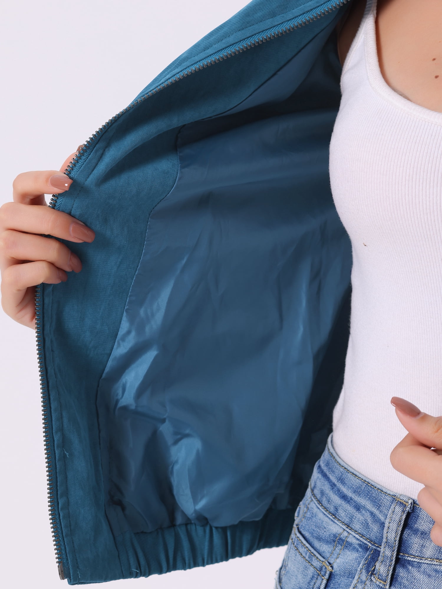 DARING DIVA Casual Zip Up Long Sleeve Lightweight Moto Jacket L Peacock Blue
