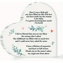 Mom Gift Heart Acrylic Decorative Plaque - 'To The Mum I Adore' Gift Love Letter For Mom From Daughter- 'Made Me The Woman I Am Today' Mother-Daughter Bond Keepsake Home Office Tabletop Decor