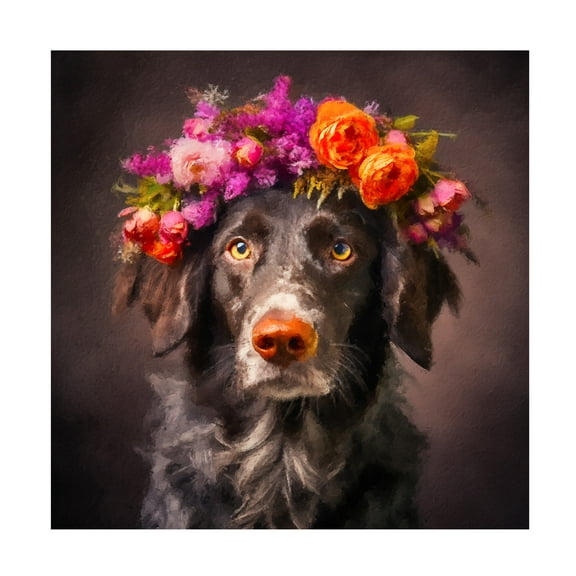 Canvas Wall Art - Sean Parnell 'Dog Flower 1' Wall Art for Living Room, Bedroom, or Office Décor by Trademark Fine Art - 14 x 14 Inches