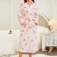 thumbnail image 2 of Arlun Womens Cute Cherry Print Robes Valentine's Day Gifts Over the Knee Long Sleeve Loose Fit Fuzzy Cozy Winter Loungewear Soft Comfy Fashion Wrap Bathrobe with Pockets White XL, 2 of 5