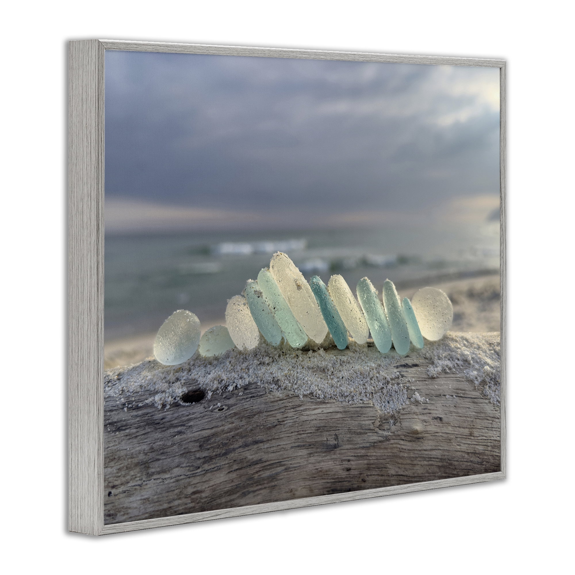 Stupell Industries Sea Glass On Driftwood Gray Framed Giclee Art, design by LMarie Allen