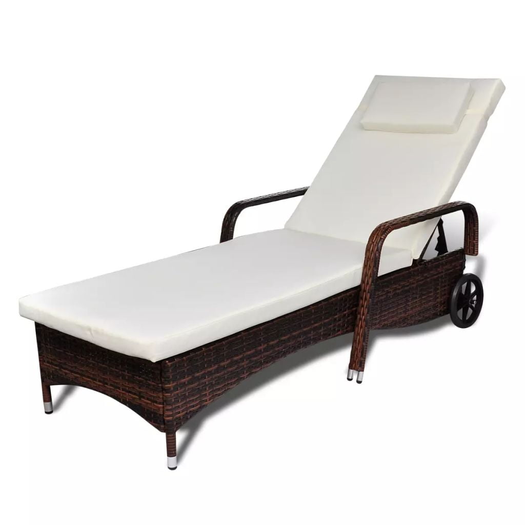Kepooman Outdoor Indoor Sun Lounger with Cushion for Home, Brown Kepooman Outdoor Indoor Sun Lounger with Cushion for Home, Brown
