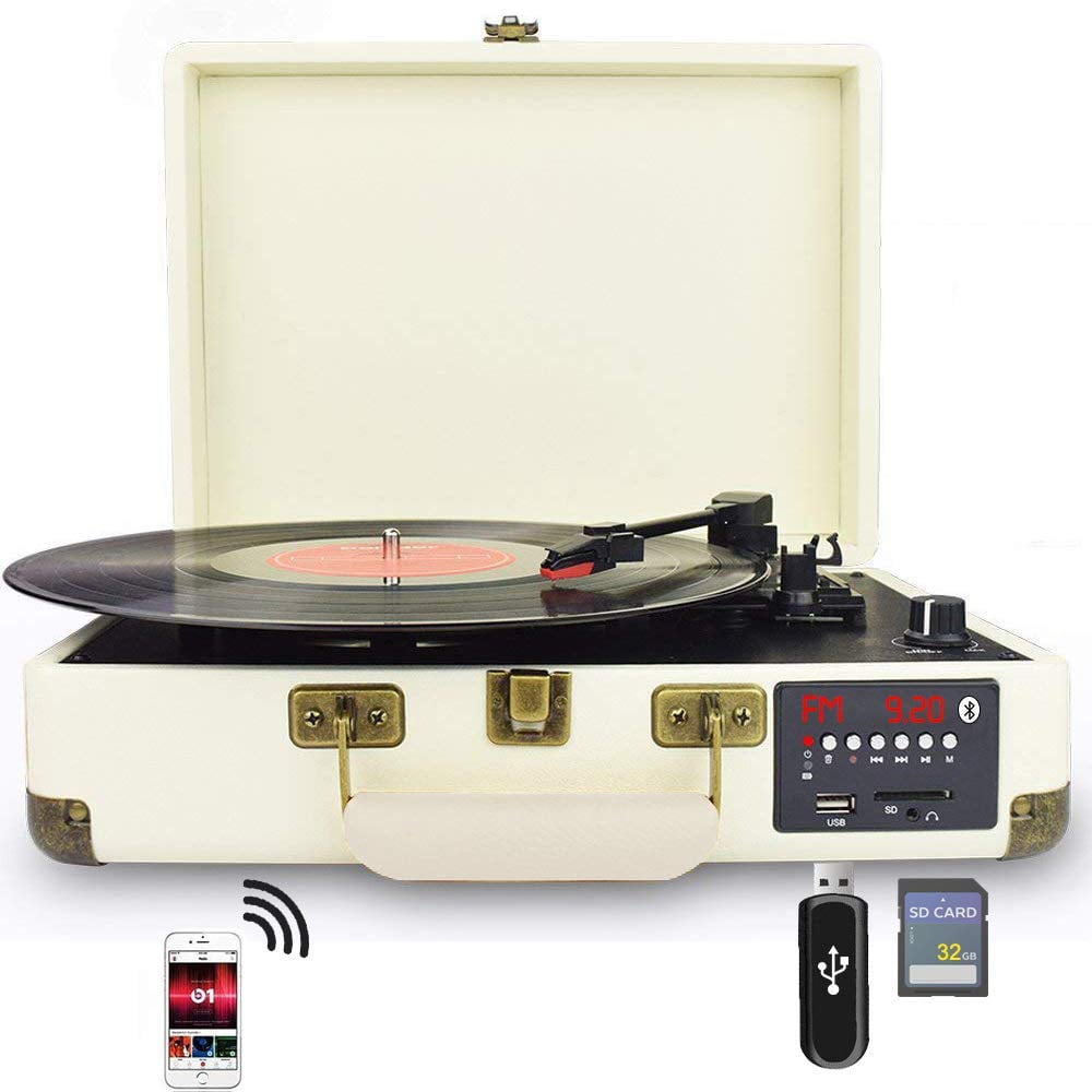 Sylvania STT104BT-BLUE Portable USB Bluetooth Encoding Turntable Record Player in Suitcase