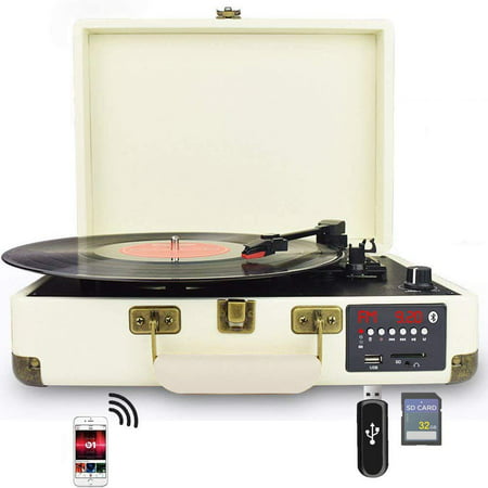 DIGITNOW! Record Player, Turntable Suitcase with Multi-function Bluetooth/FM Radio/USB and SD Card Port/Vinyl to MP3
