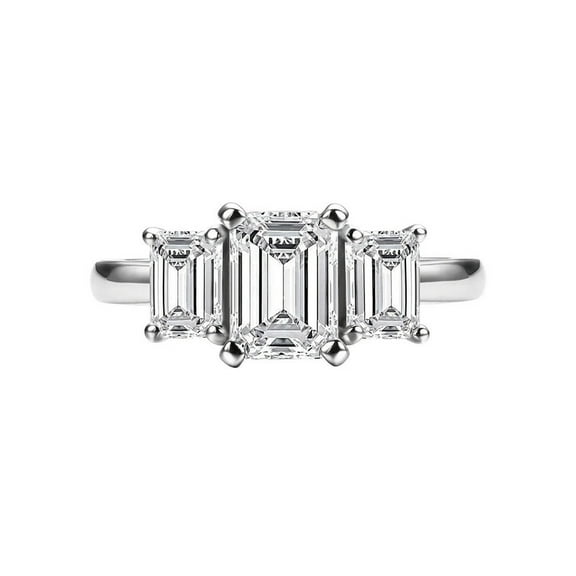 AVDAN 1.5 Ct Emerald Cut Moissanite Diamond Women Engagement Three Stone Ring 925 Sterling Silver