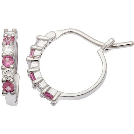 Ster Silver Cr Pink Sapphire Hoop W/cz