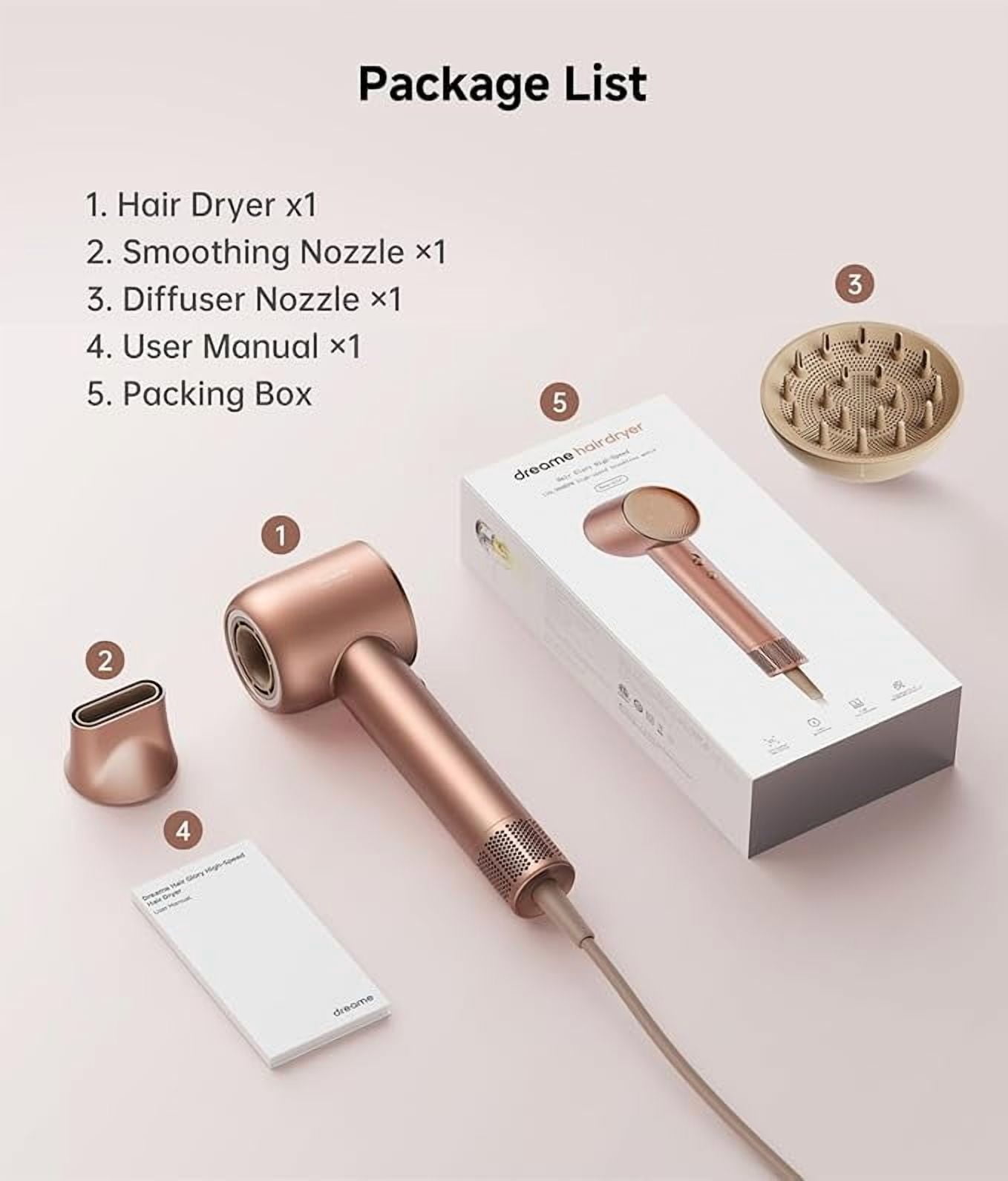 DREAME Hair Glory Combo High-Speed Hair Dryer, 110,000 RPM Motor, 300 Million Negative Ions, Fast-Dry in 2 Minutes, Smart Temp Control, for Smooth, Shiny Hair