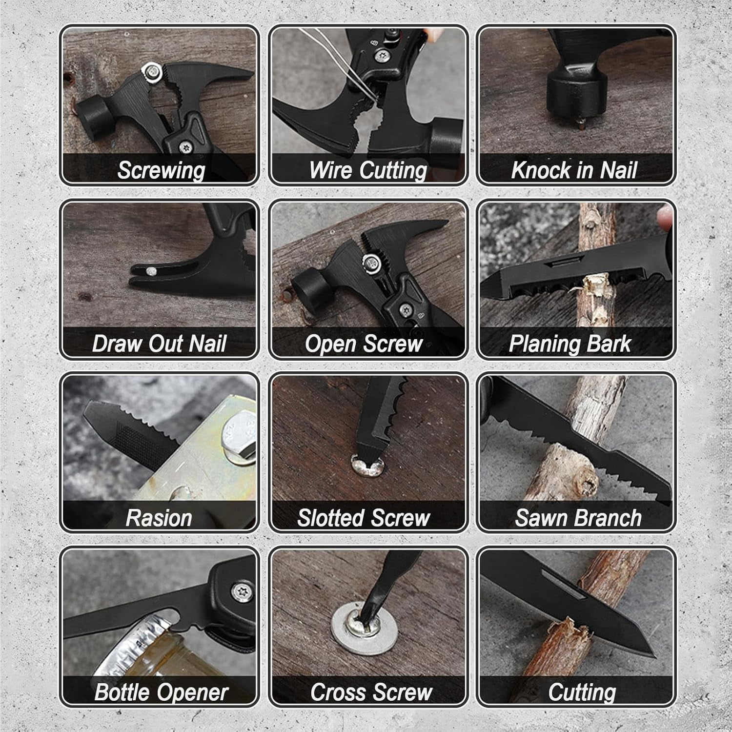 PYAN-Unique Gift, Pocket Knife Multitool, Hammer 12-in-1, Folding Knife, Outdoor Survival Gear, Camping Multi-tool, Pliers, Knives, Saw, Screwdriver, with dual safety locks, with Nylon Sheath