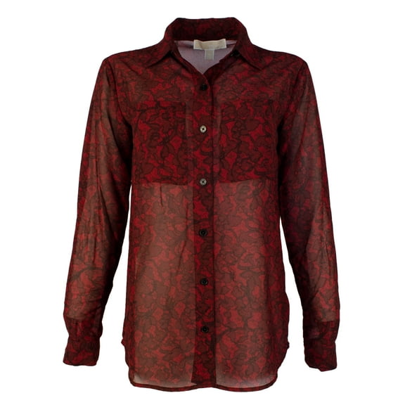 Women's Lace Print Button Down Blouse Shirt C XS