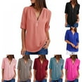 thumbnail image 3 of Women's Tunic Tops Zip Front V-Neck 3/4 Cuffed Rolled Long Sleeve Tunic Shirt Blouses Plus Size S-5XL, 3 of 6
