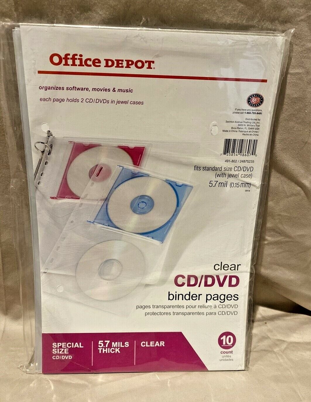 Office Depot Brand CD/DVD Binder Pages, 6" x 10 1/2", Clear, Pack Of 10