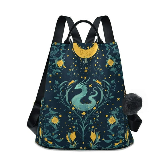 FORMRS Women's Travel Backpack Purse Anti-Theft Hidden Pockets Casual Shoulder Bag, Green Dragon Flowers