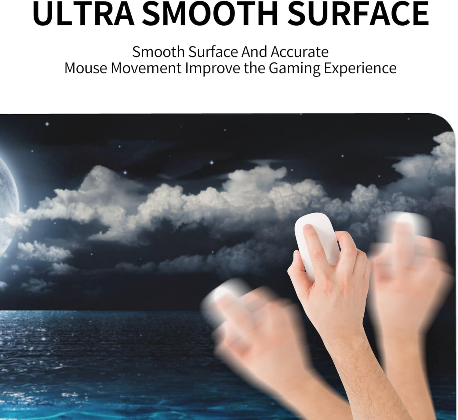 Desk Mat,Large Mouse Pad 35''''×15.6''''XXL Extended Gaming Mouse Pad Mat with Non-Slip Base Stitched Mousepad for Computer,Office,Keyboard and Laptop - Moon Ocean