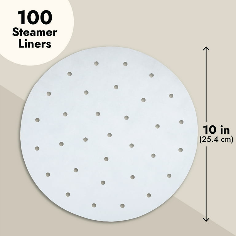 100 Pack Bamboo Steamer Liners, 10-Inch Parchment Paper Rounds with Holes  for Air Fryer Basket (White)