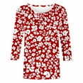 thumbnail image 5 of Plus Size 3/4 Length Sleeve Tops for Womens 2025 Summer Flower Print Blosues Round Neck Tees Shirts Loose Fitted Tees Shirts Going Out Beach Vacation Clothes, 5 of 5