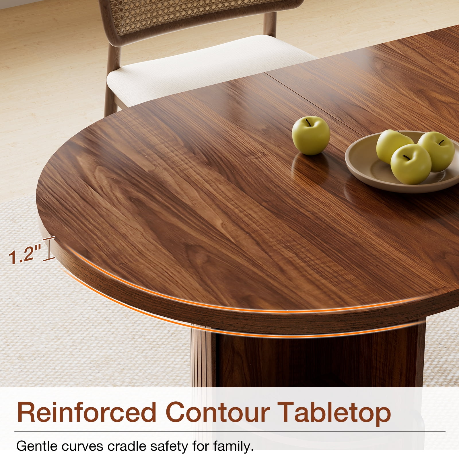 Hommpa 71" Dining Table for 6,Modern Oval Kitchen Table With Storage Cabinet,Long Dining Room Tables With Wood Strip Base for Kitchen Dining Room Living Room,Walnut
