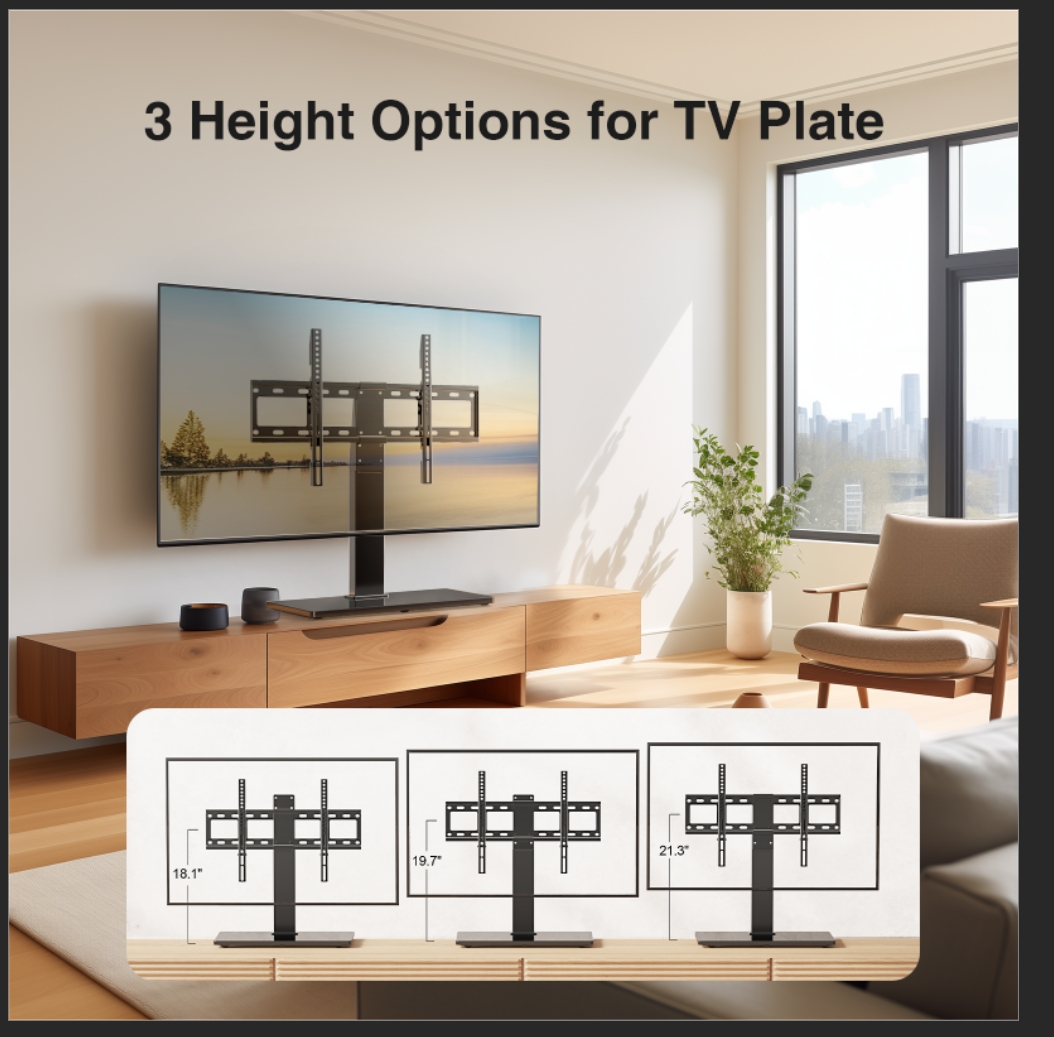 PERLESMITH Universal Tabletop TV Stand for Most 37-70" LED with Height Adjustable Max 600x400mm, Holds up to 88 lbs - image 3 of 9