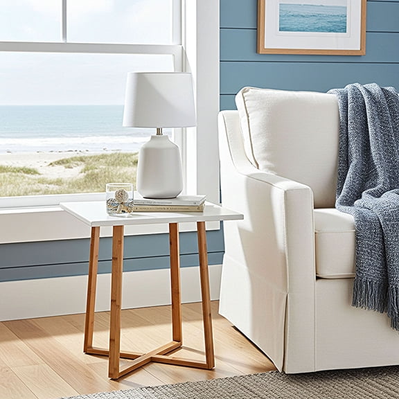 Eccostyle Solid Bamboo Frame Square End Table - White