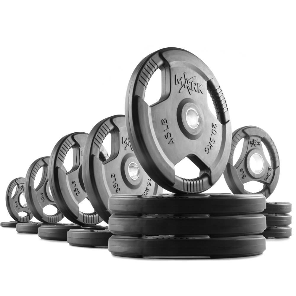 XMark Rubber Coated Trigrip Olympic Plate Weights 345 lb. Set