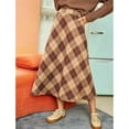 thumbnail image 2 of Plaid A Line Long Skirt High Waist Elastic Side Pocket Thick Women Skirt for Autumn Winter Khaki XL, 2 of 8