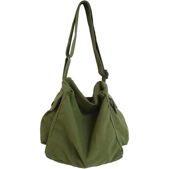 JQWSVE Sac Messager en Toile Grand Sac Hobo Bandoulière avec Multiples Poches Sac à Bandoulière en Toile pour Femmes et Hommes