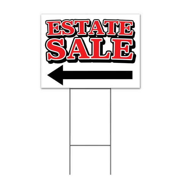 Estate Clearance Left Arrow (18" x 24") Yard Sign, Includes Metal Step Stake