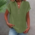 thumbnail image 2 of Jsaierl Womens Button Down Linen Shirt Short Sleeve V Neck Shirts Solid Color Comfy Tops Summer Casual Dressy Tunic Top, 2 of 7