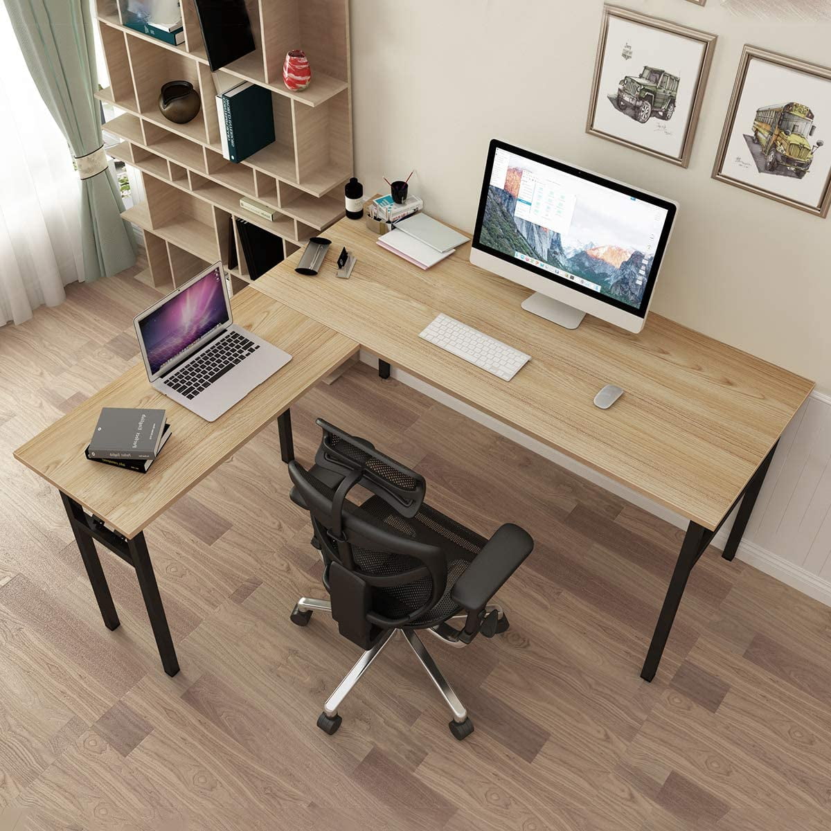 SogesPower Long Table for Meeting Home Office, L Shaped Computer Desk ...