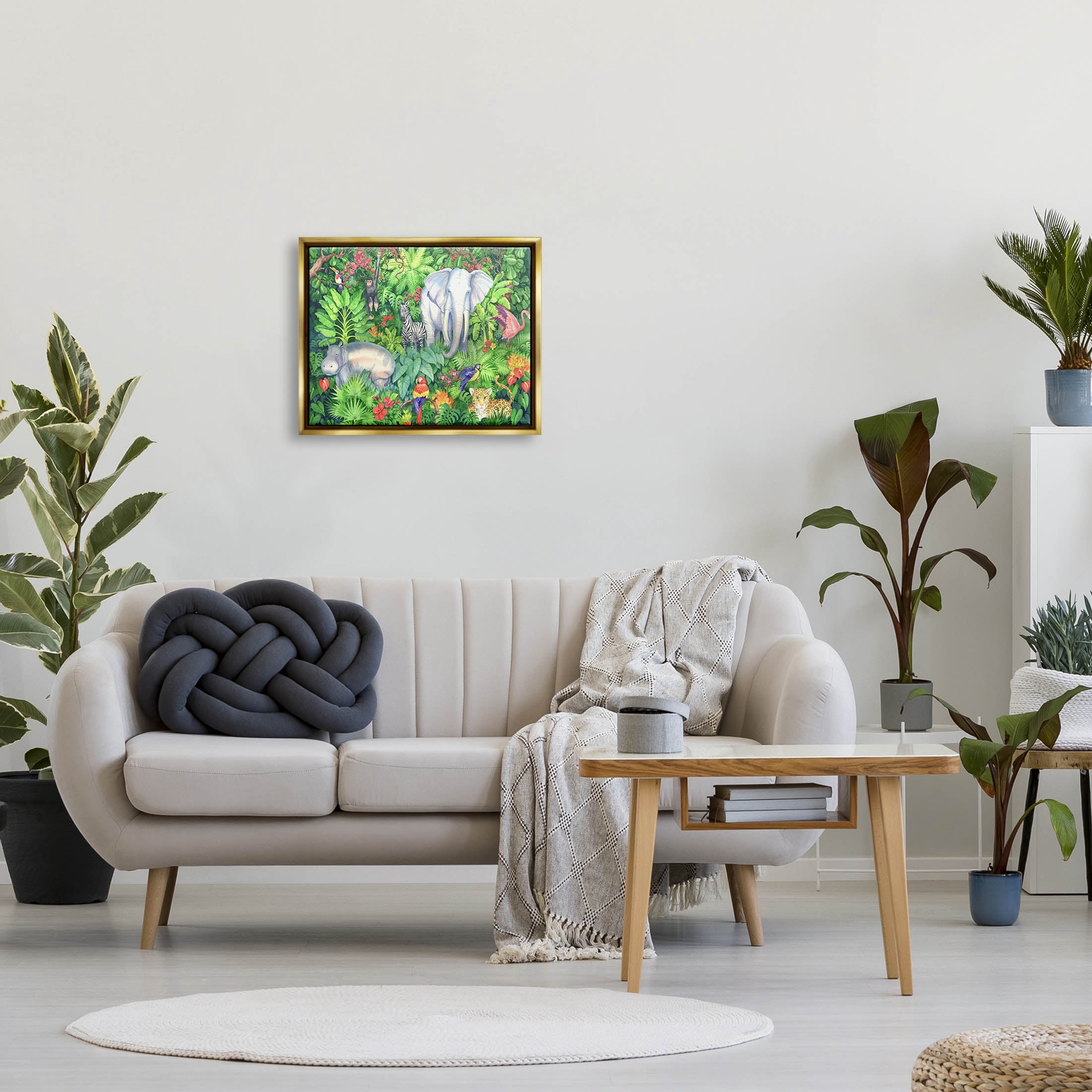 Stupell Industries Detailed Safari Animal Jungle Painting Metallic Gold Floating Framed Canvas Print Wall Art, Design by Paul Brent