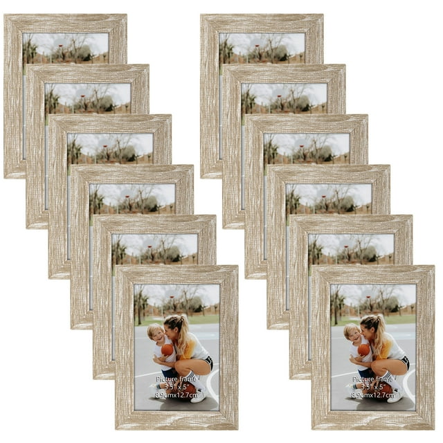 12 Pack 3.5x5 Picture Frames, Distressed Brown 3.5 by 5 Photo Frames Bulk for Desktop Display or