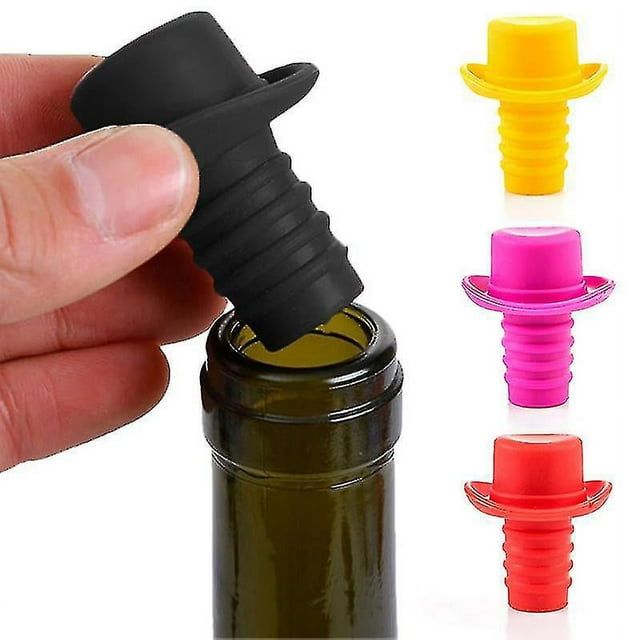 1 tapón de silicona para botellas, tapón para vino, tapón para verter vino, tapas de silicona, bonito sombrero de copa, barra de corcho de gel para mantener la frescura