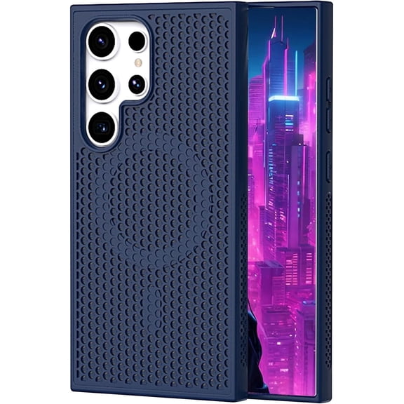 Magnetic Cooling Case for Samsung Galaxy S23 Ultra (Not S23), Hard PC Slim Cellular Hole Heat Dissipation Mesh Breathable Hollow Honeycomb Case for Samsung Galaxy S23 Ultra SR-Blue