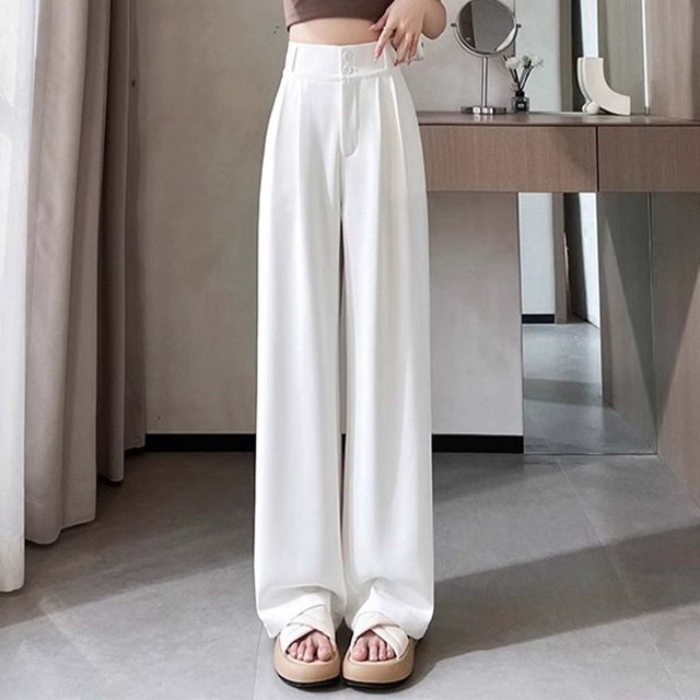 WILLBEST Pantalones Casuales de Mujer, Cintura Alta, Pierna Recta, Holgados, de Pierna Ancha, de Gasa Suave, Ligeros, Transpirables, Cómodos para Verano y Otoño. XXXXL