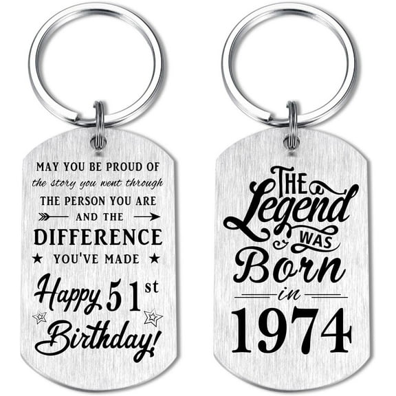 51st Birthday Gifts for Men 1974, Happy 51st Birthday Keychain, 51 Year Old Bday Gifts for Women, The Legend was Born in 1974