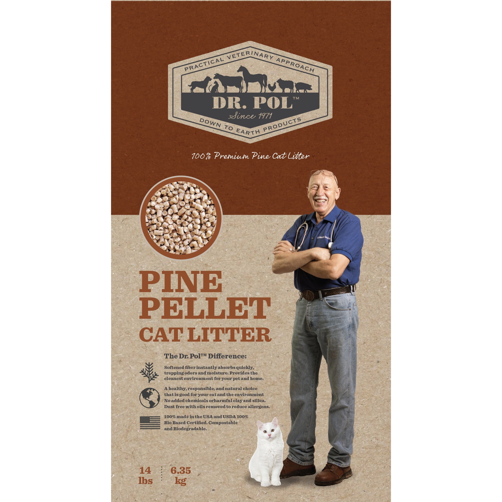 (2 pack) Dr. Pol Pine Pellet Cat Litter - 14lb Bag