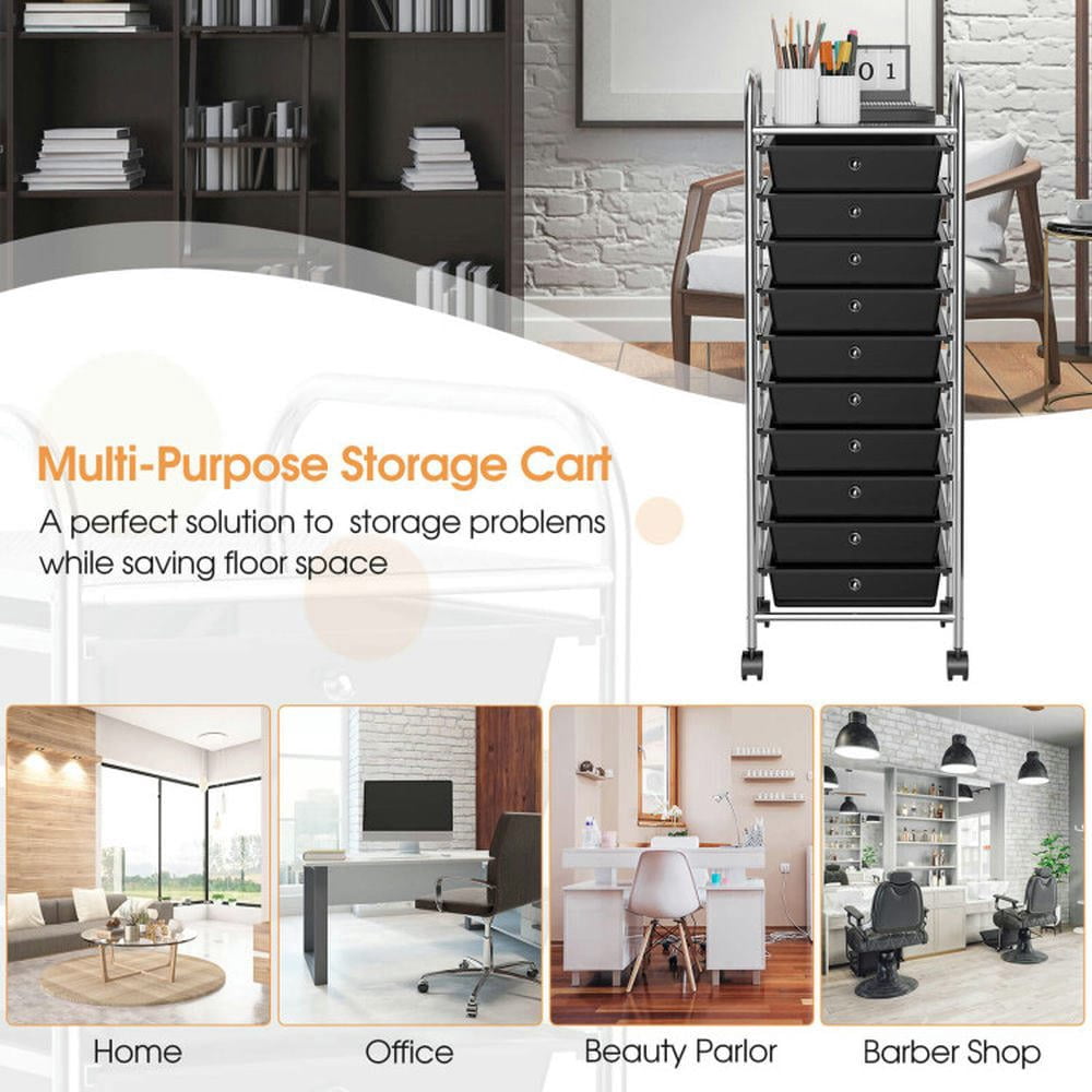 Barara King File Cabinet, Filing Cabinet Organizer,10 Drawer Rolling Storage Cart Organizer with 4 Universal Casters-Black