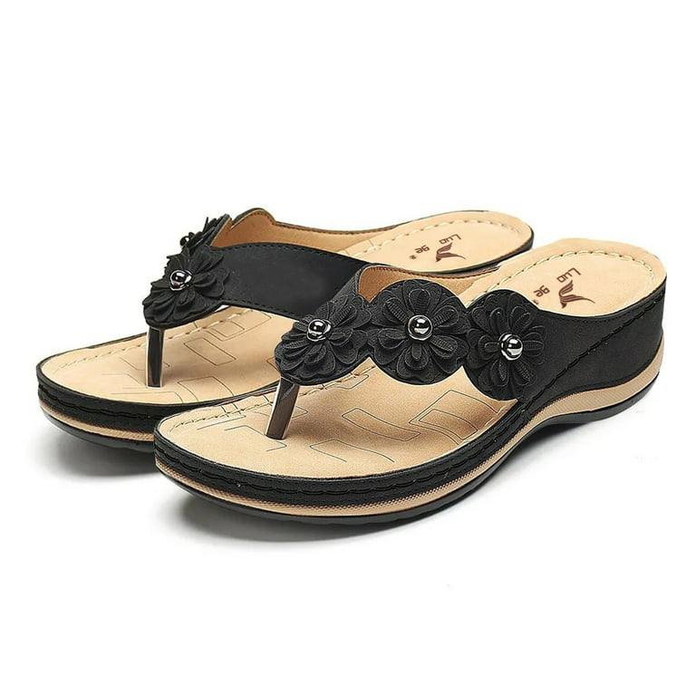 Akiihool Womens Dress Sandals Women's Flat Sandals Open Toe Ankle Strap  Comfort Shoes (Black,8.5)