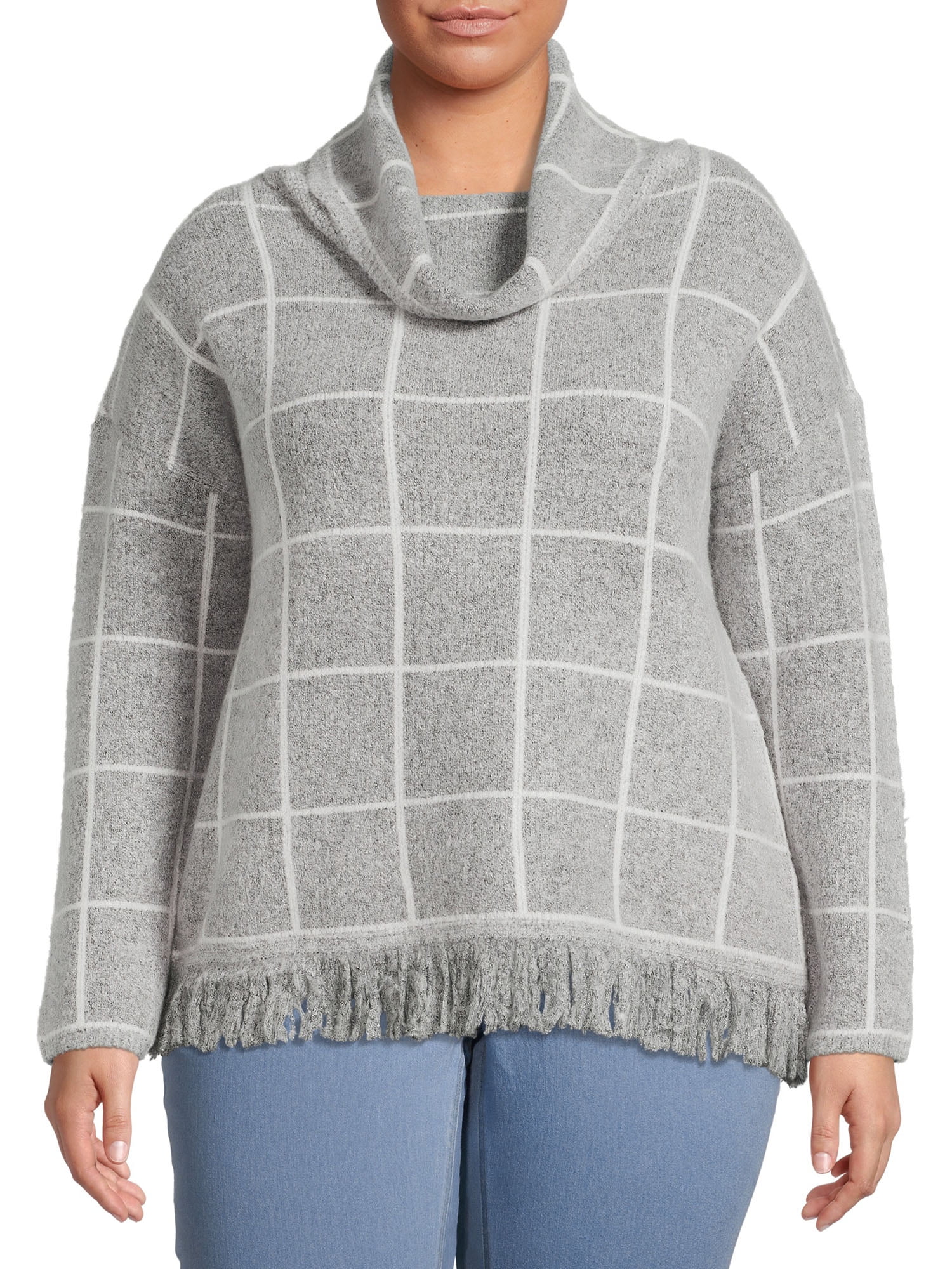 Womens Sweaters Charming and Comfortable Round Neck Jacquard Plaid