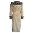 thumbnail image 4 of Womens Leopard Print Robe with Hood Soft Fuzzy Long Bathrobe Housecoat with Pockets & Belt Bathrobes Sleepwear Beige M, 4 of 8