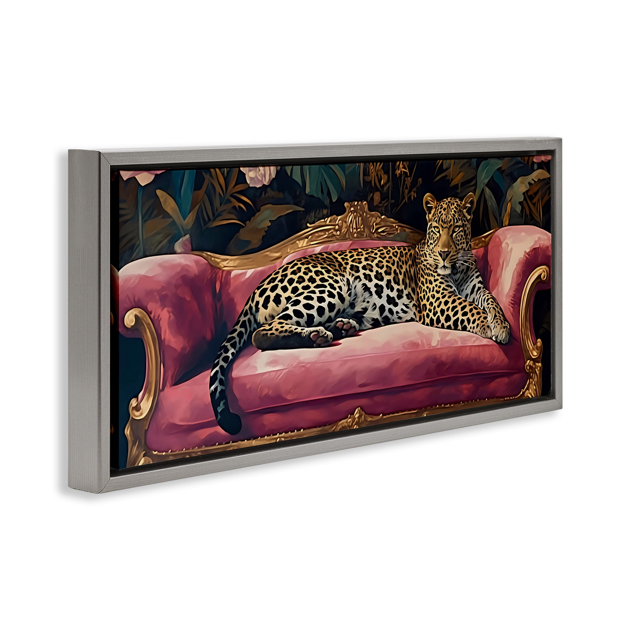 Stupell Industries Regal Relaxation Leopard on Pink Gray Framed Floater Canvas Wall Art, design by Creative Studio