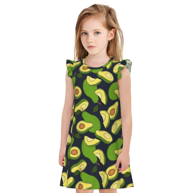 Fotbe Fresh Avocado Vestido de Dormir para Niñas de 3 a 10 Años, Mangas Cortas, Estilo Princesa, Pijama Camisón con Mangas Voladas-Medium