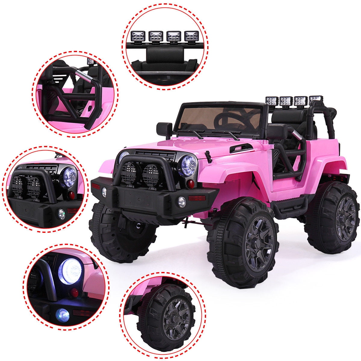 CIPACHO Electric Cars for Kids, 12V Ride On Truck Car Gift for Children Boys with Remote Control, 3 Speeds, Spring Suspension, LED Lights, Pink