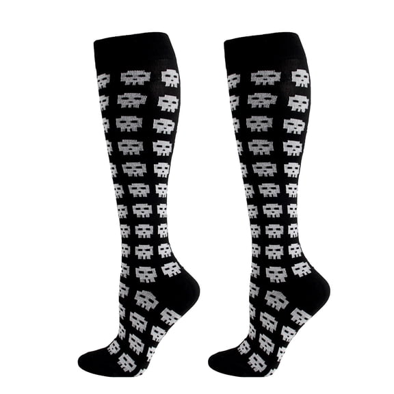 Knee High Socks for Women Men LSQii Unisex Halloween Novelty Crew Socks with Skull Skeleton Patterns, Fall Fashion Funny Gift for Party or Daily Outfit
