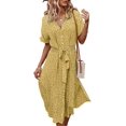 thumbnail image 1 of Femmes Robes Casual Manches Courtes Bouton Imprimé Floral vers le Bas V Cou Été Boho Midi Robe, 1 of 7